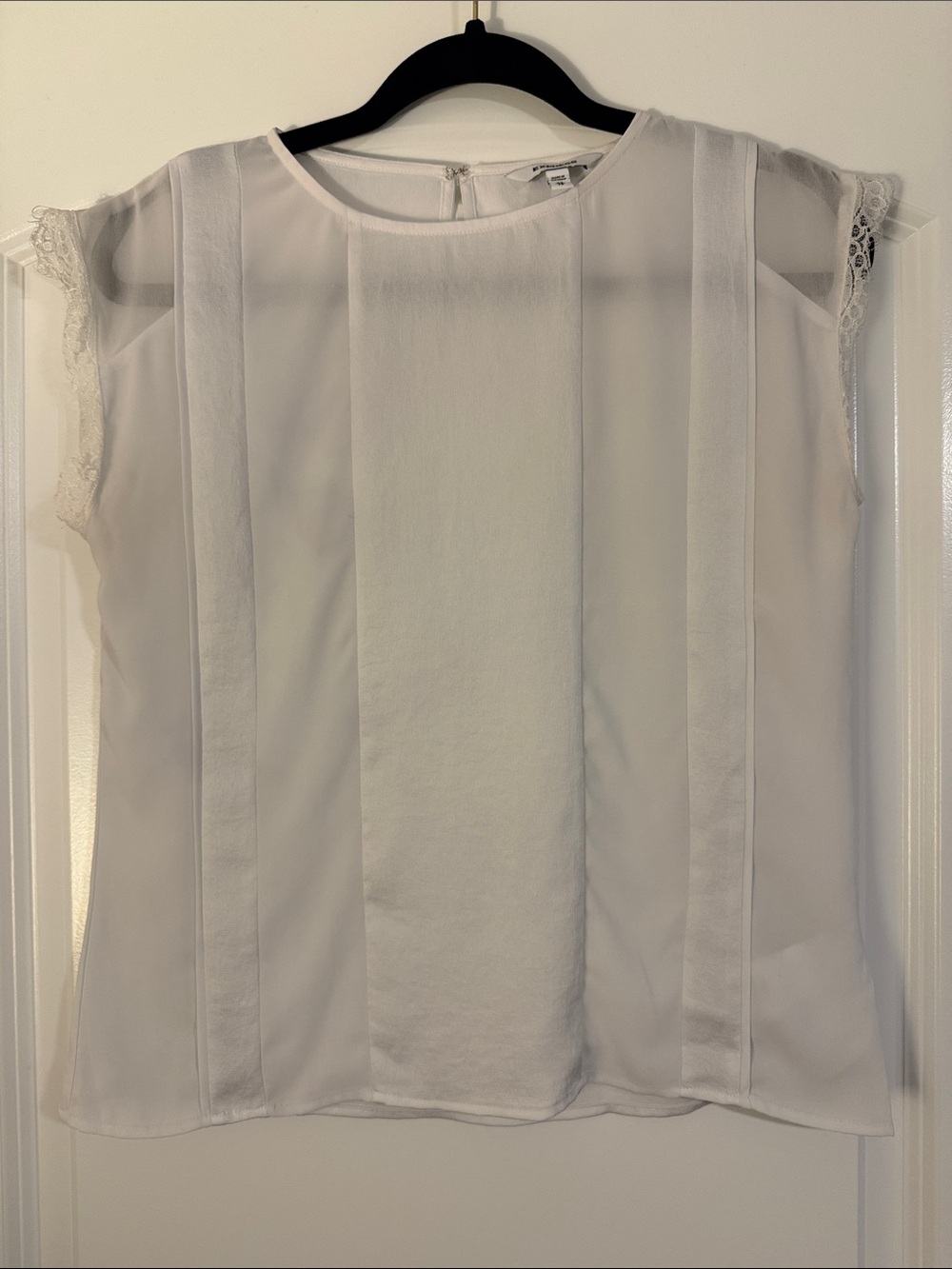 Express Classic Sheer White Lace-Trim Sleeveless Top XS